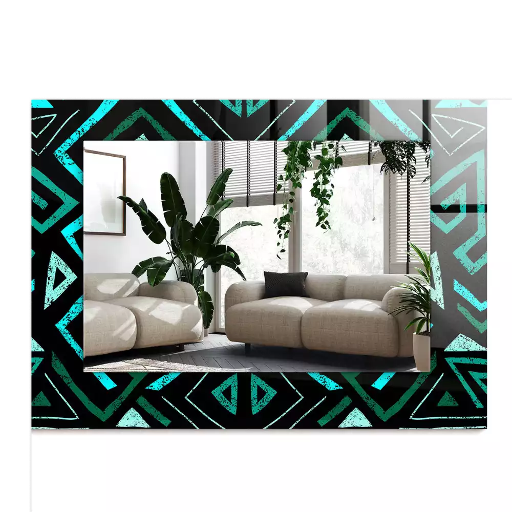 Miroir avec imprimé décoratif rectangulaire Motif géométrique turquoise