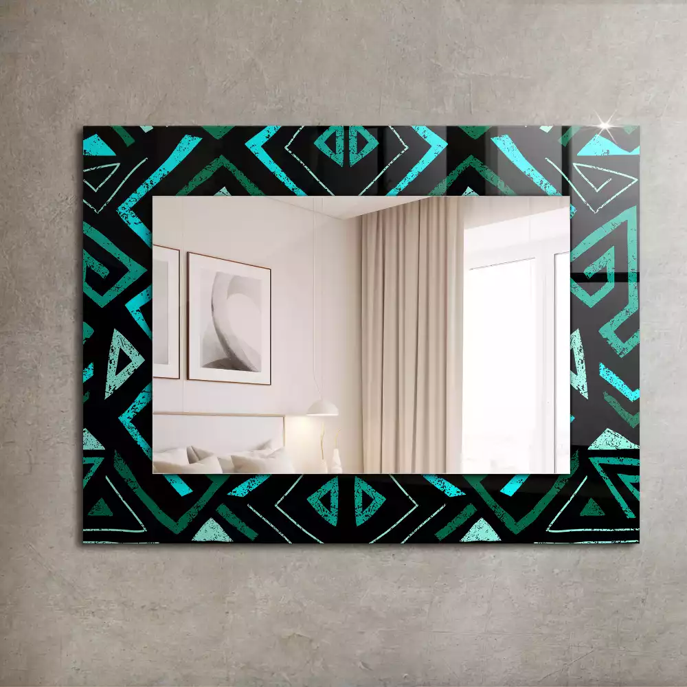 Miroir avec imprimé décoratif rectangulaire Motif géométrique turquoise