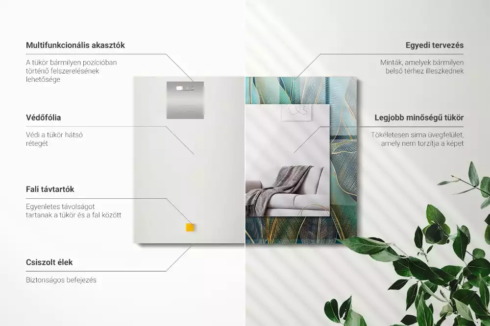 Miroir décoratif rectangulaire Feuilles lignes