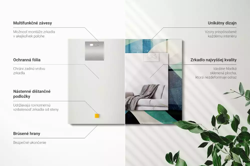 Miroir avec imprimé rectangulaire Motifs colorés abstraits