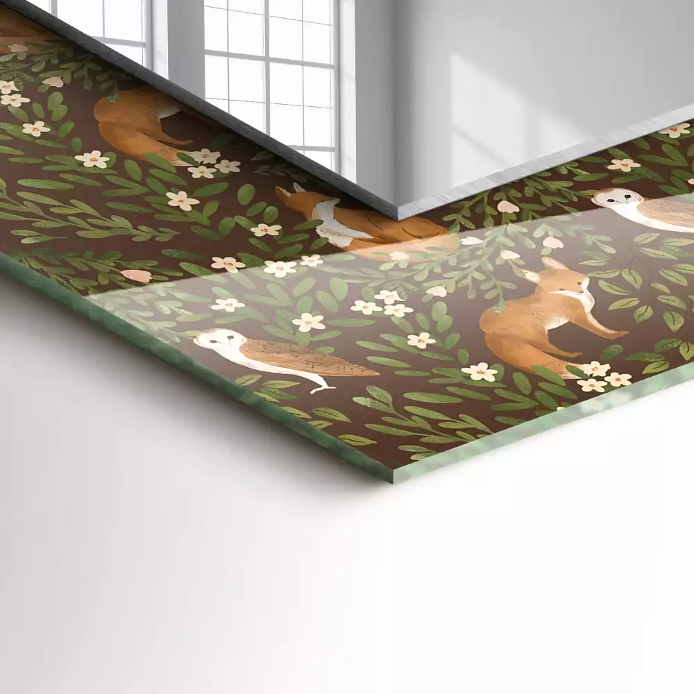 Miroir avec imprimé décoratif rectangulaire Renard et hibou