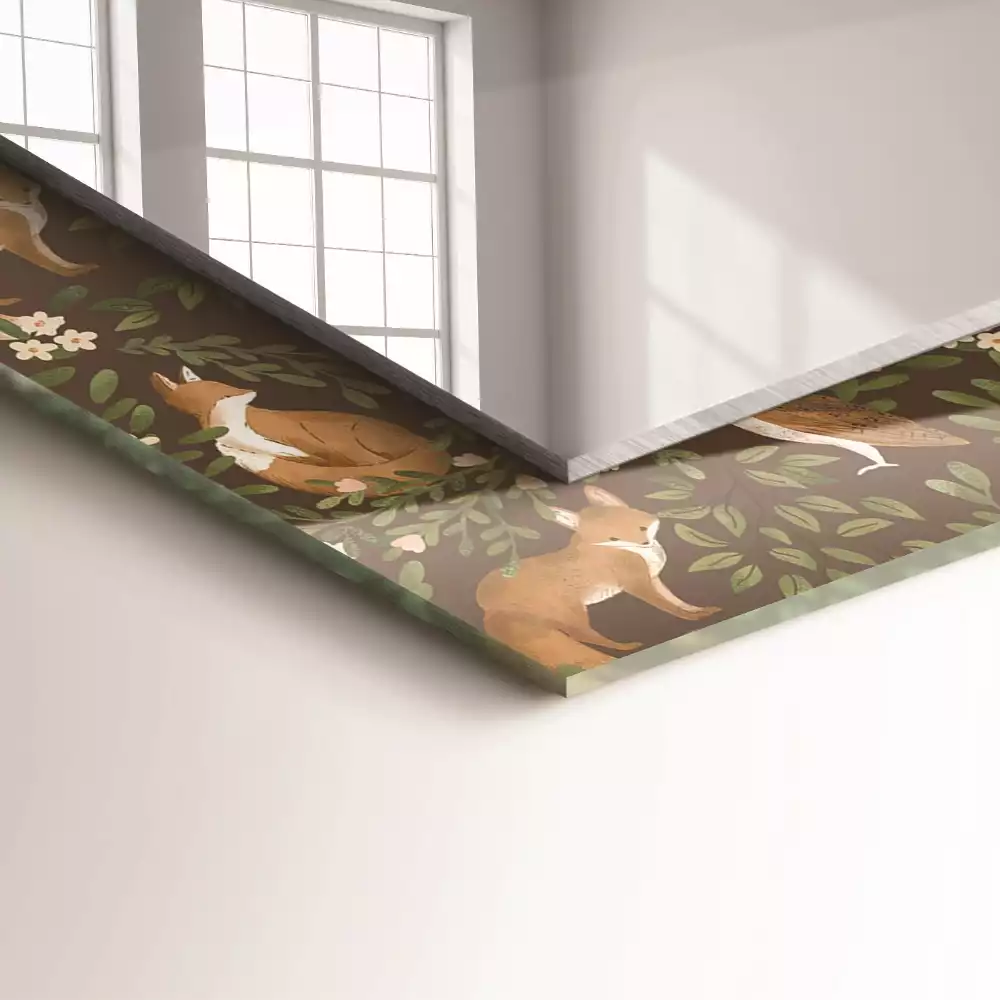 Miroir avec imprimé décoratif rectangulaire Renard et hibou