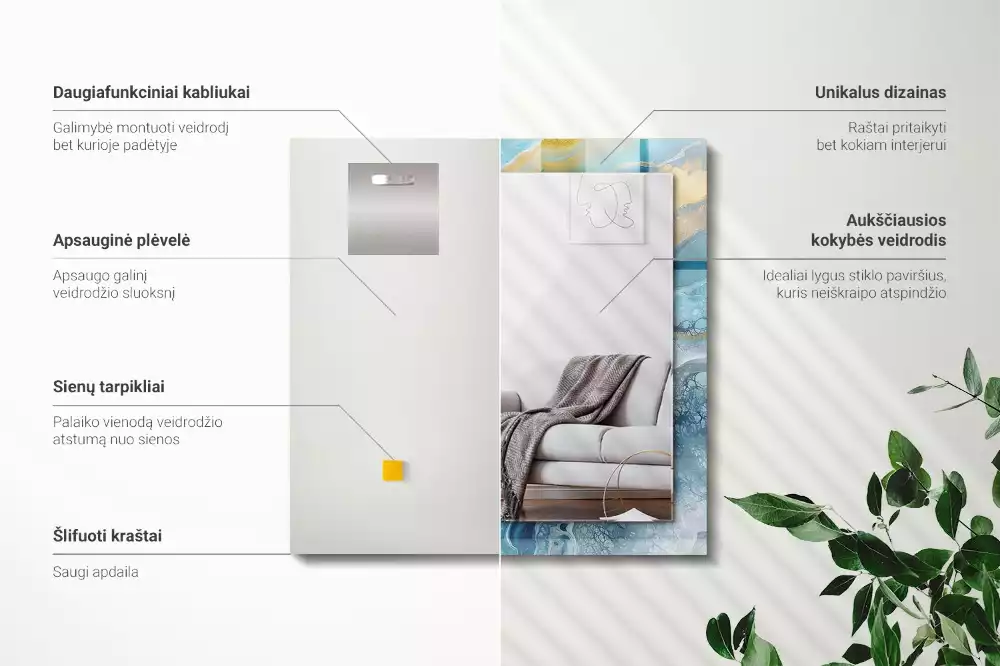 Miroir avec imprimé rectangulaire Marbre résine abstrait