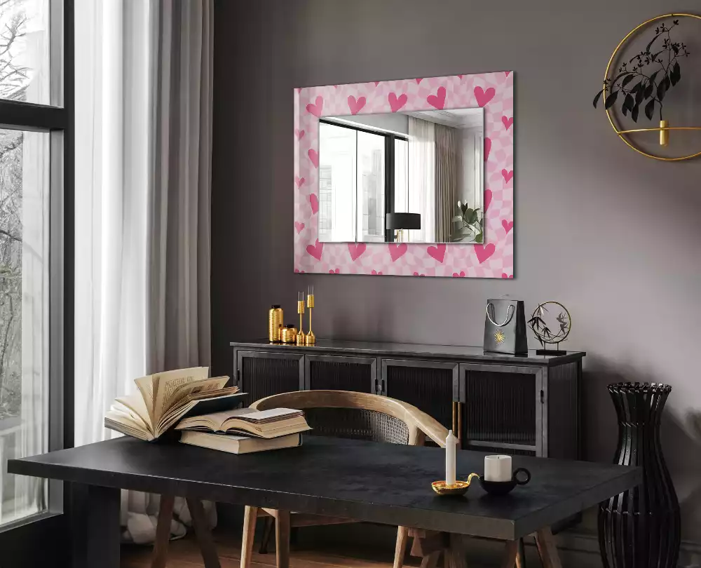 Miroir avec imprimé décoratif rectangulaire Cœurs roses