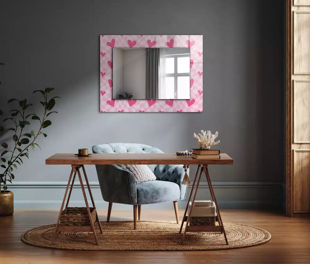 Miroir avec imprimé décoratif rectangulaire Cœurs roses
