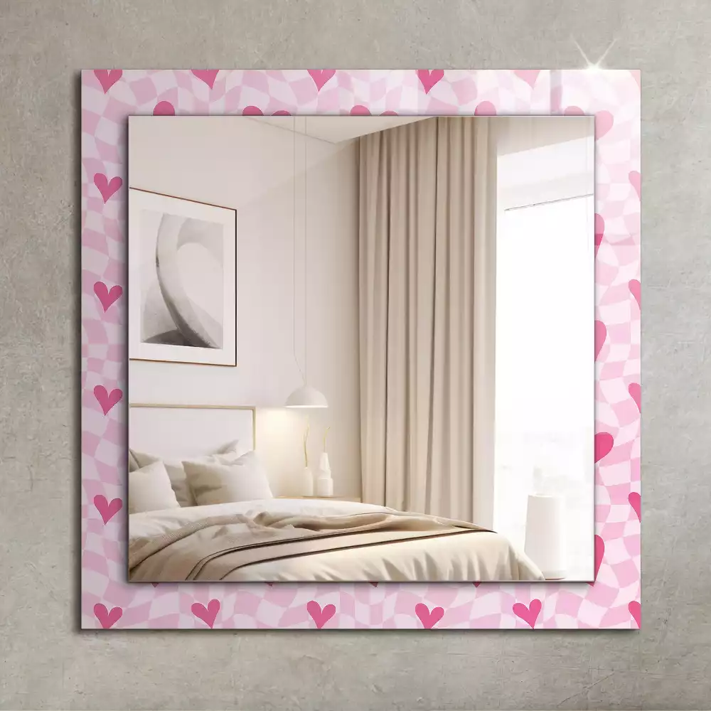 Miroir avec imprimé décoratif rectangulaire Cœurs roses