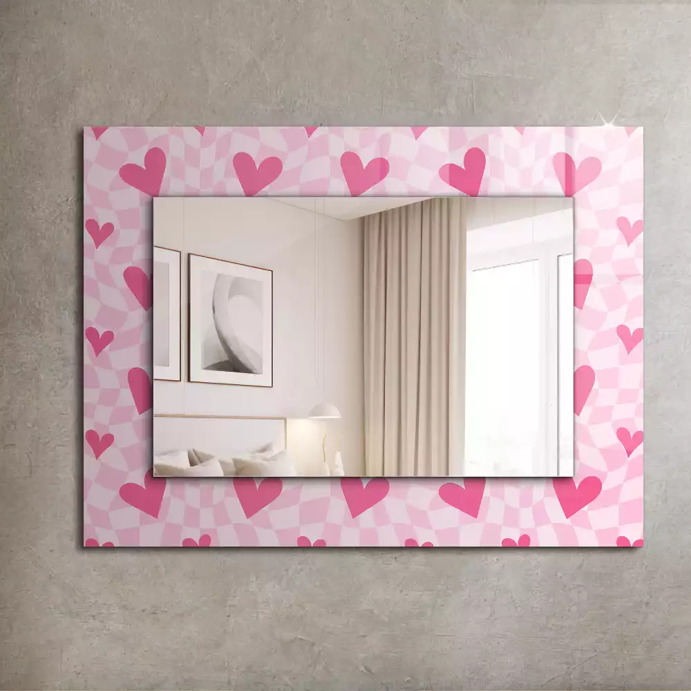 Miroir avec imprimé décoratif rectangulaire Cœurs roses