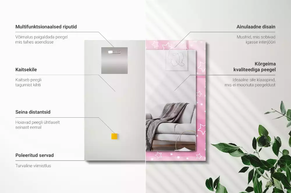 Miroir décoratif rectangulaire Étoiles roses