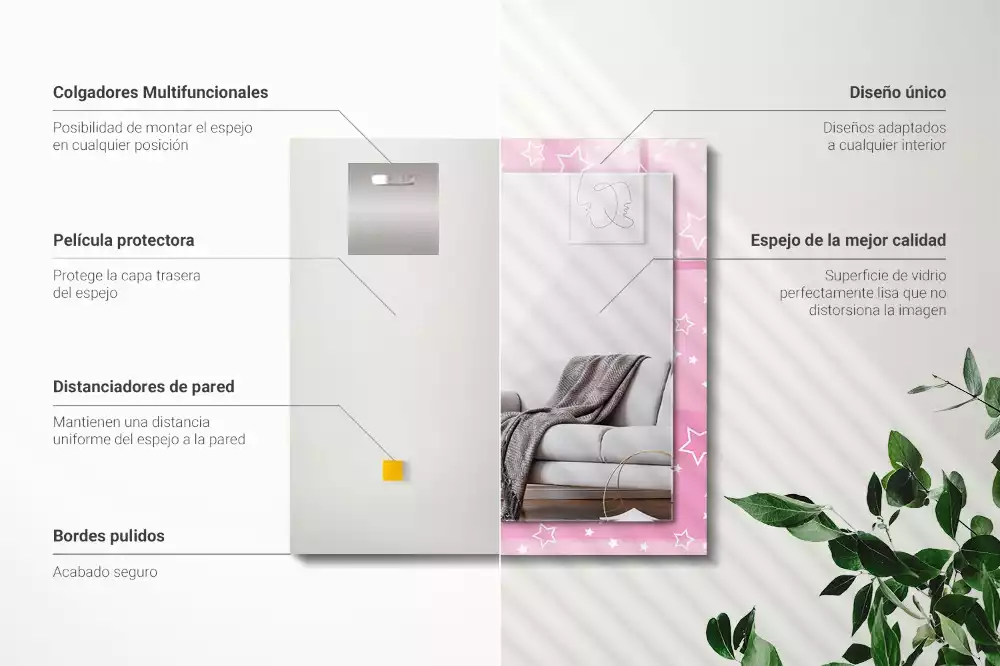 Miroir décoratif rectangulaire Étoiles roses