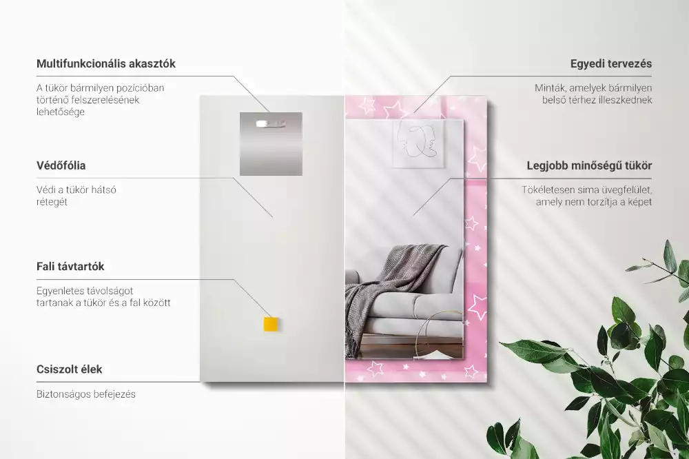 Miroir décoratif rectangulaire Étoiles roses