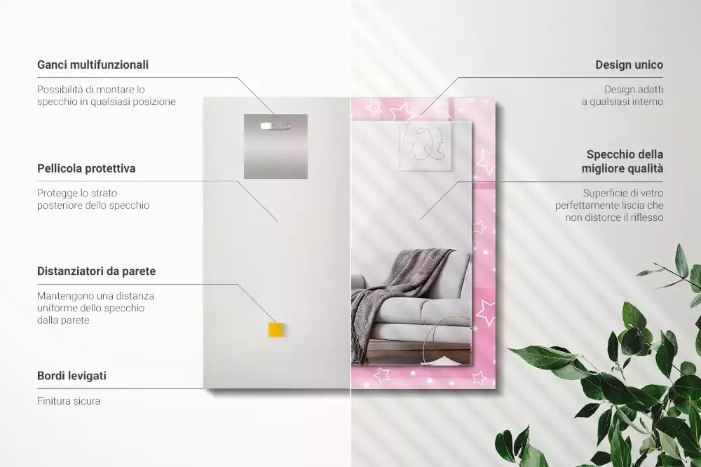 Miroir décoratif rectangulaire Étoiles roses