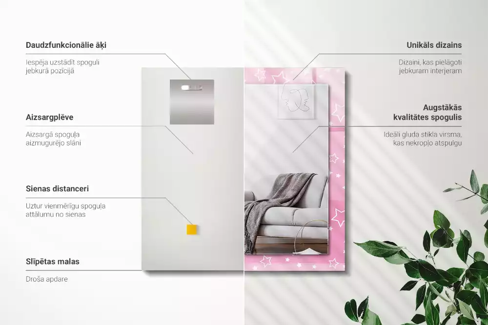 Miroir décoratif rectangulaire Étoiles roses