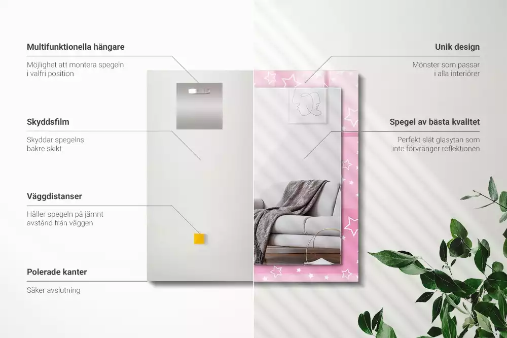 Miroir décoratif rectangulaire Étoiles roses