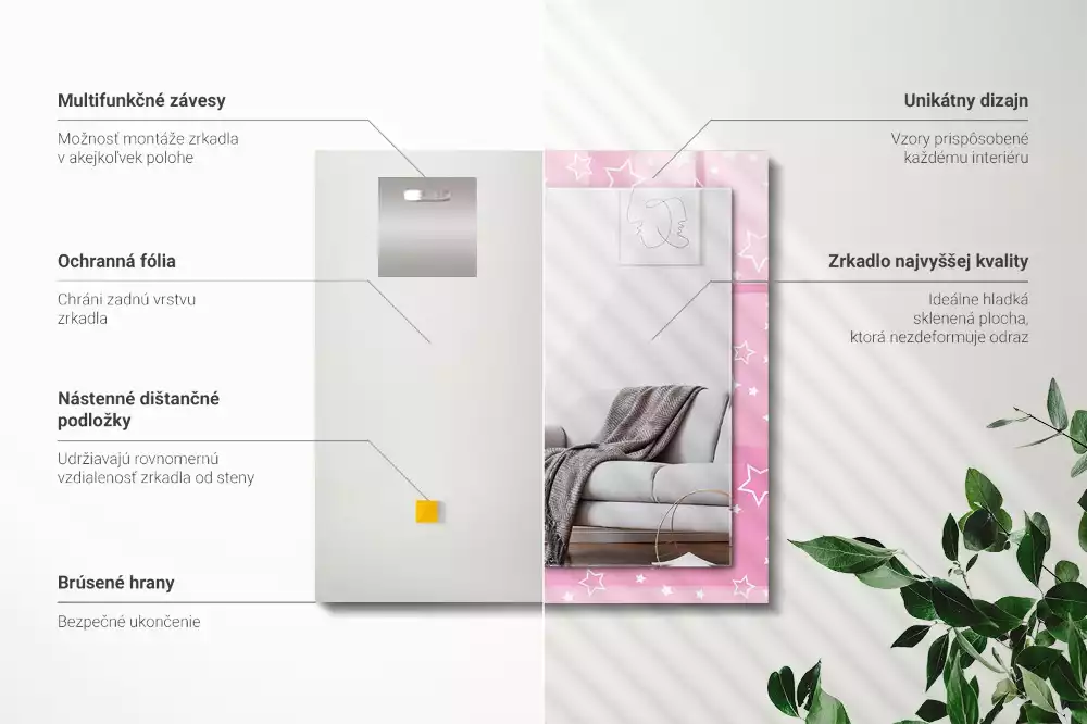 Miroir décoratif rectangulaire Étoiles roses