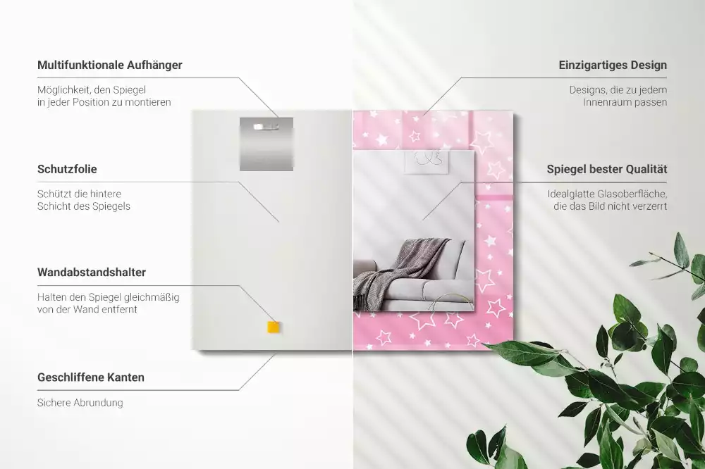 Miroir décoratif rectangulaire Étoiles roses