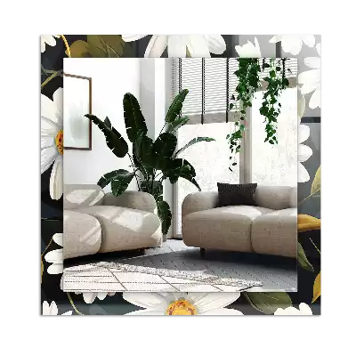Miroir avec imprimé rectangulaire Marguerites blanches feuilles