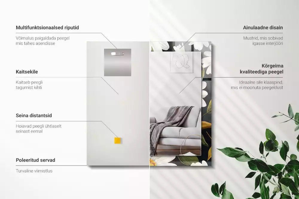 Miroir avec imprimé rectangulaire Marguerites blanches feuilles