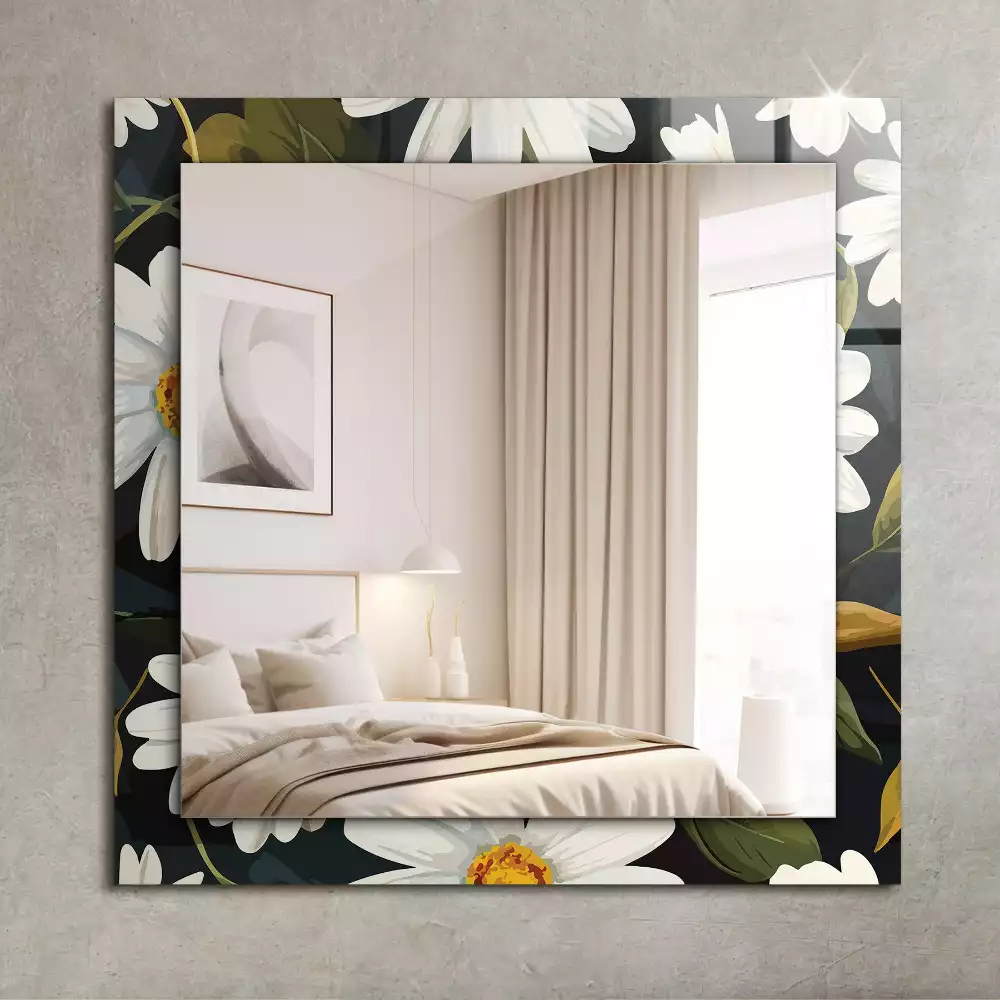 Miroir avec imprimé rectangulaire Marguerites blanches feuilles