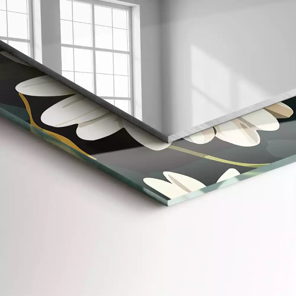 Miroir avec imprimé rectangulaire Marguerites blanches feuilles