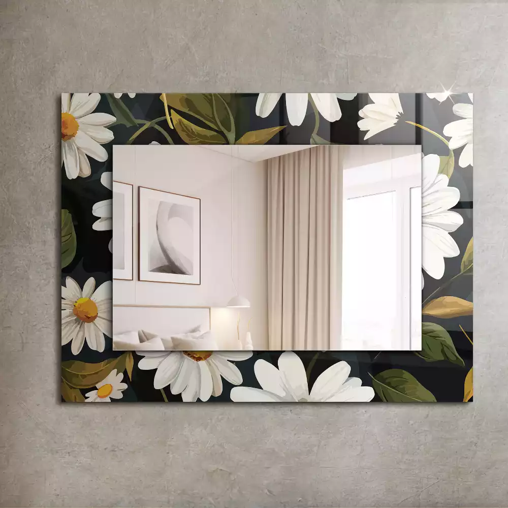 Miroir avec imprimé rectangulaire Marguerites blanches feuilles