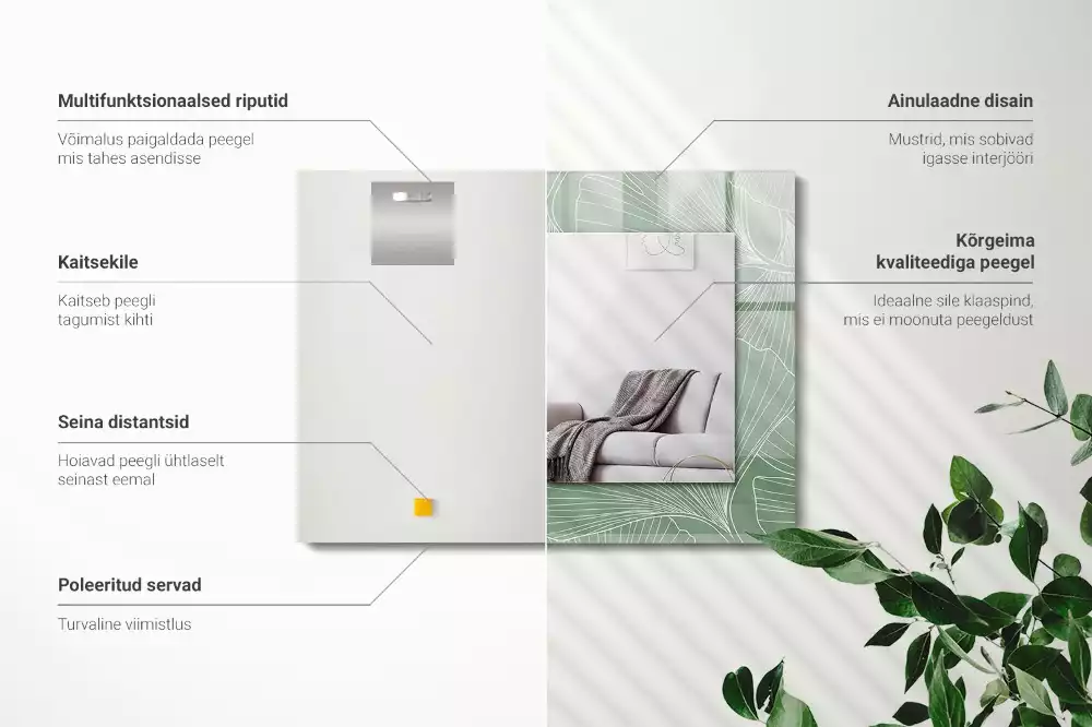 Miroir avec imprimé décoratif rectangulaire Feuilles de ginkgo