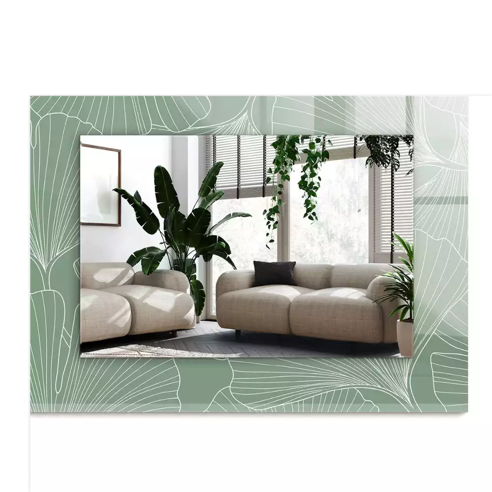 Miroir avec imprimé décoratif rectangulaire Feuilles de ginkgo