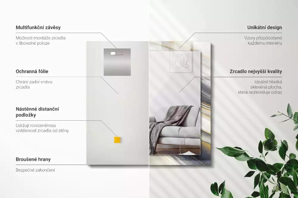 Miroir avec imprimé décoratif rectangulaire Vagues de couleurs abstraites