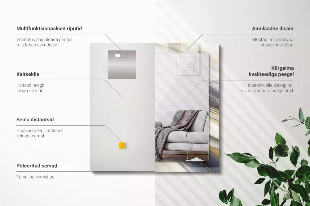 Miroir avec imprimé décoratif rectangulaire Vagues de couleurs abstraites