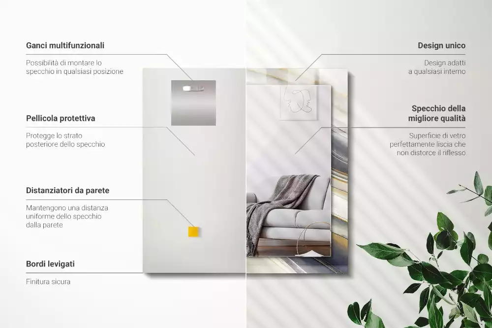 Miroir avec imprimé décoratif rectangulaire Vagues de couleurs abstraites