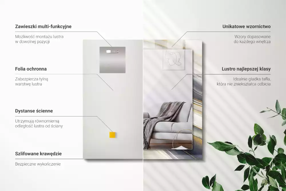 Miroir avec imprimé décoratif rectangulaire Vagues de couleurs abstraites