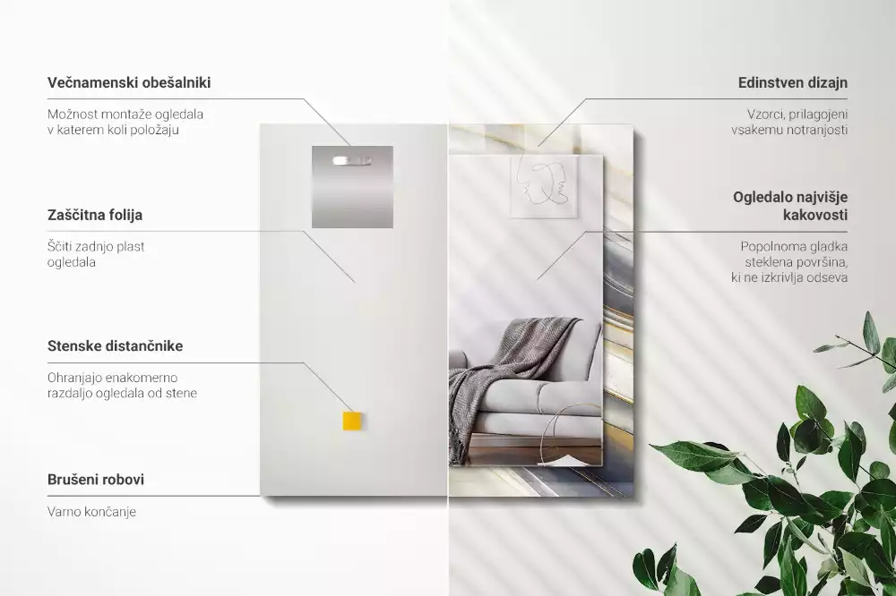 Miroir avec imprimé décoratif rectangulaire Vagues de couleurs abstraites