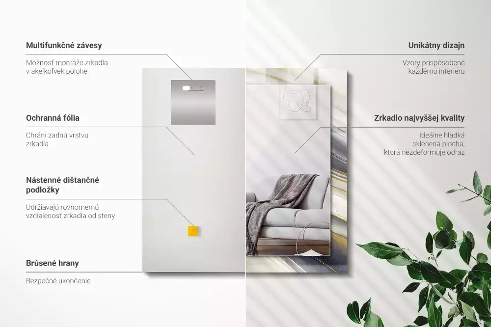 Miroir avec imprimé décoratif rectangulaire Vagues de couleurs abstraites