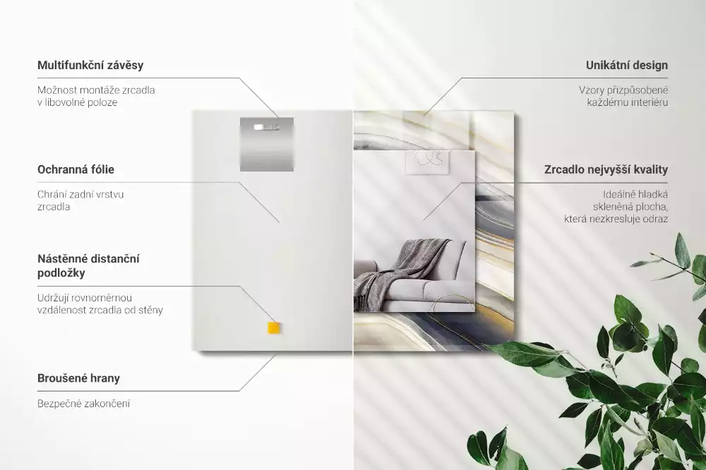 Miroir avec imprimé décoratif rectangulaire Vagues de couleurs abstraites