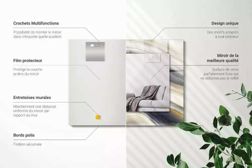 Miroir avec imprimé décoratif rectangulaire Vagues de couleurs abstraites