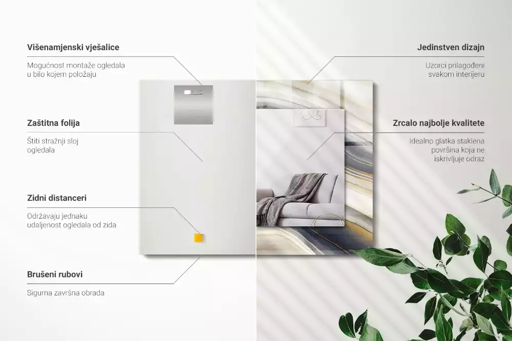 Miroir avec imprimé décoratif rectangulaire Vagues de couleurs abstraites