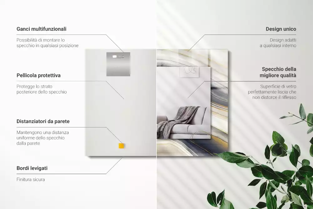 Miroir avec imprimé décoratif rectangulaire Vagues de couleurs abstraites