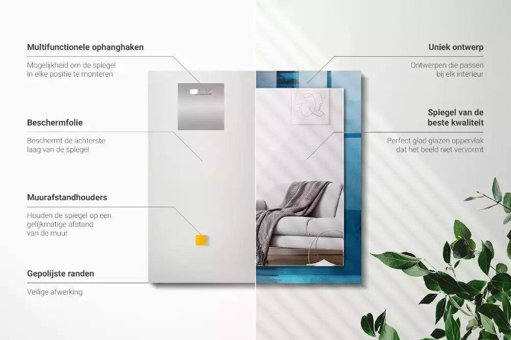 Miroir décoratif rectangulaire Art abstrait bleu