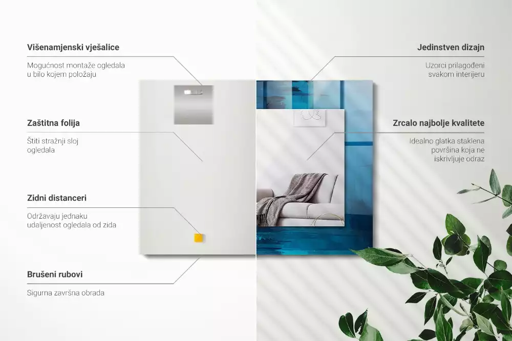 Miroir décoratif rectangulaire Art abstrait bleu