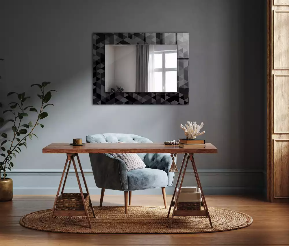 Miroir avec imprimé rectangulaire Triangles noir et gris
