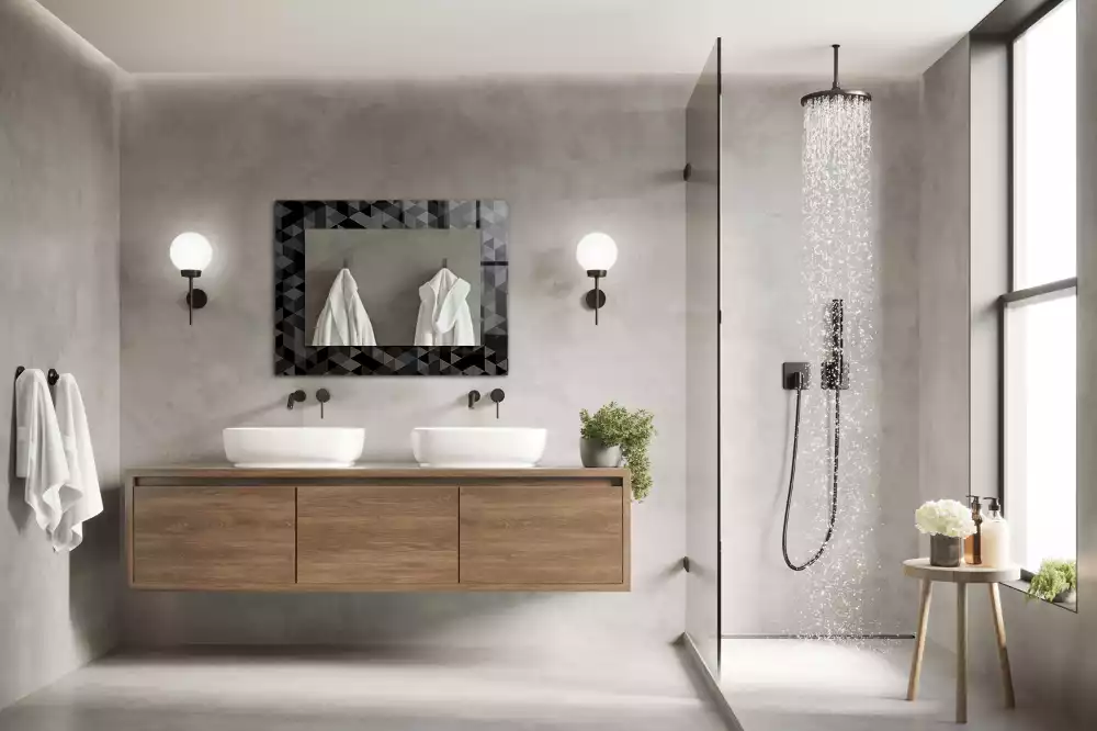 Miroir avec imprimé rectangulaire Triangles noir et gris