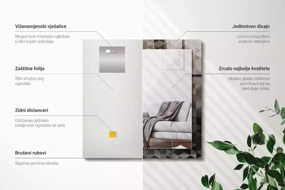 Miroir avec imprimé rectangulaire Triangles noir et gris