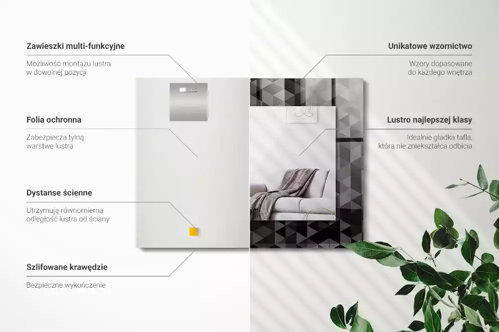 Miroir avec imprimé rectangulaire Triangles noir et gris