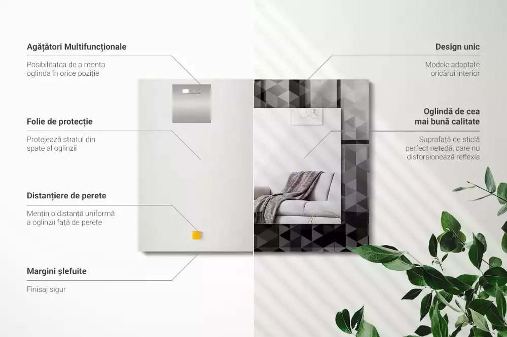 Miroir avec imprimé rectangulaire Triangles noir et gris