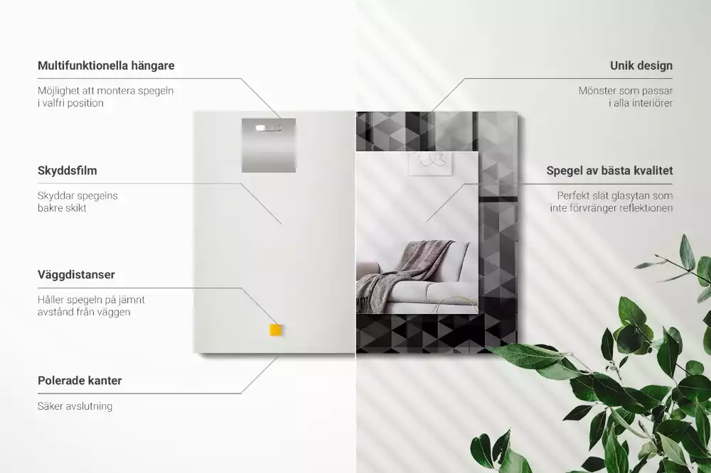 Miroir avec imprimé rectangulaire Triangles noir et gris