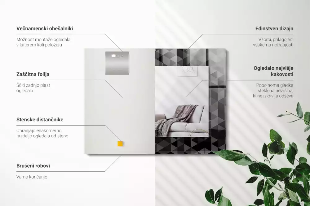 Miroir avec imprimé rectangulaire Triangles noir et gris