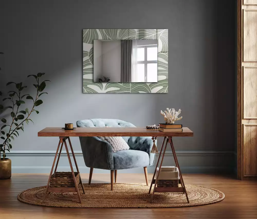 Miroir avec imprimé décoratif rectangulaire Feuilles de Monstera
