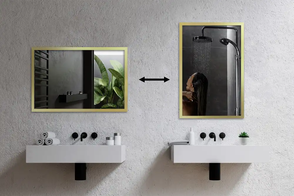 Miroir rectangulaire avec cadre doré mural