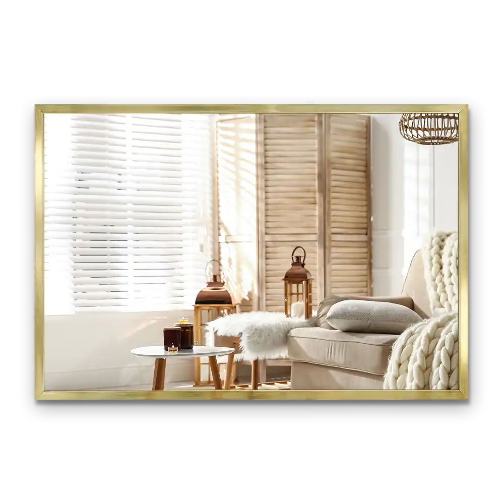 Miroir rectangulaire avec cadre doré mural