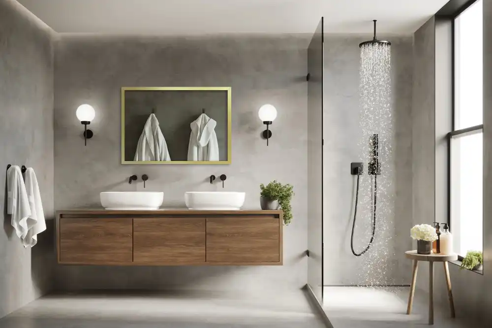 Miroir rectangulaire avec cadre doré mural
