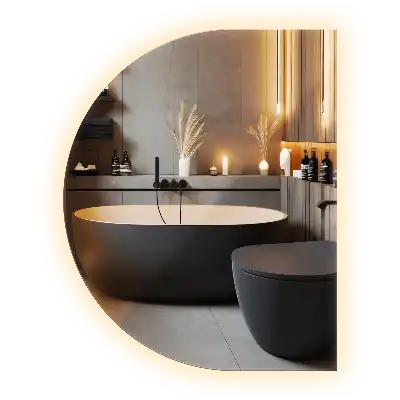 miroir demi cercle à suspendre avec éclairage LED